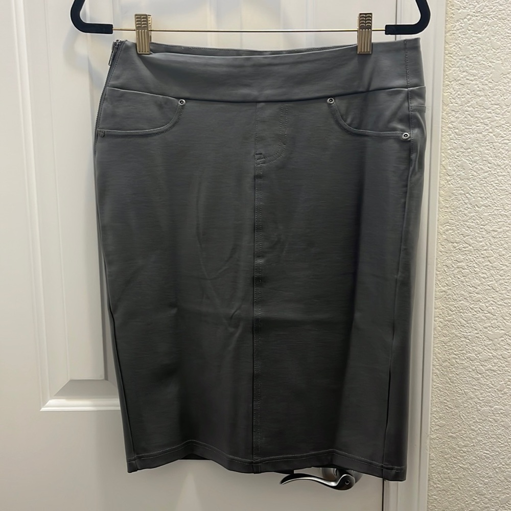 Faux leather gray knee length skirt